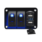 LED Blue 2+1 Triple Gang Switch Panel for Car Boat RV Truck