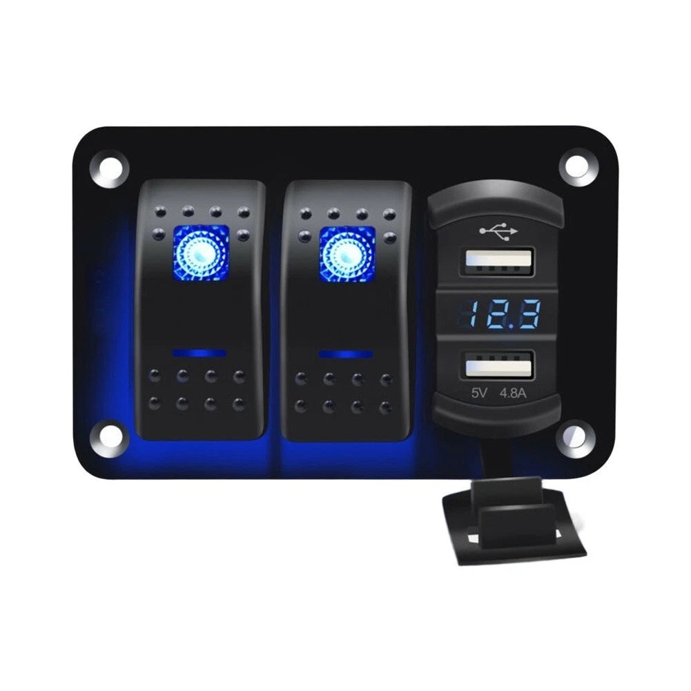 LED Blue 2+1 Triple Gang Switch Panel for Car Boat RV Truck