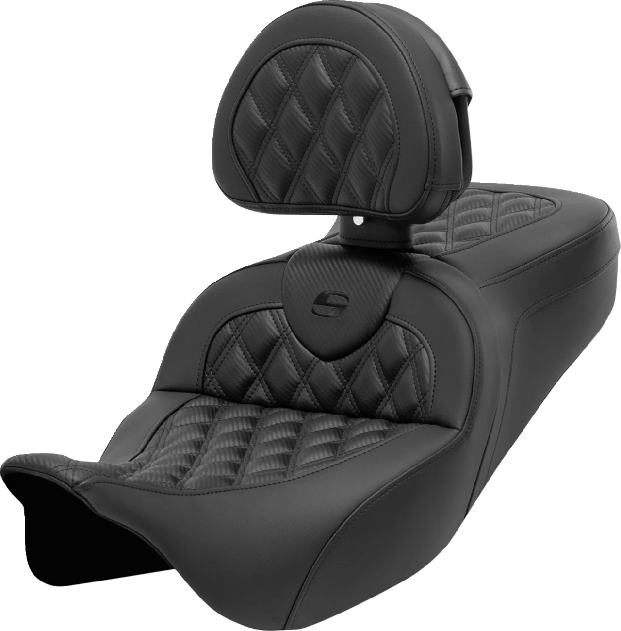SADDLEMEN Roadsofa Seat with Backrest for Harley FL - Carbon Fiber