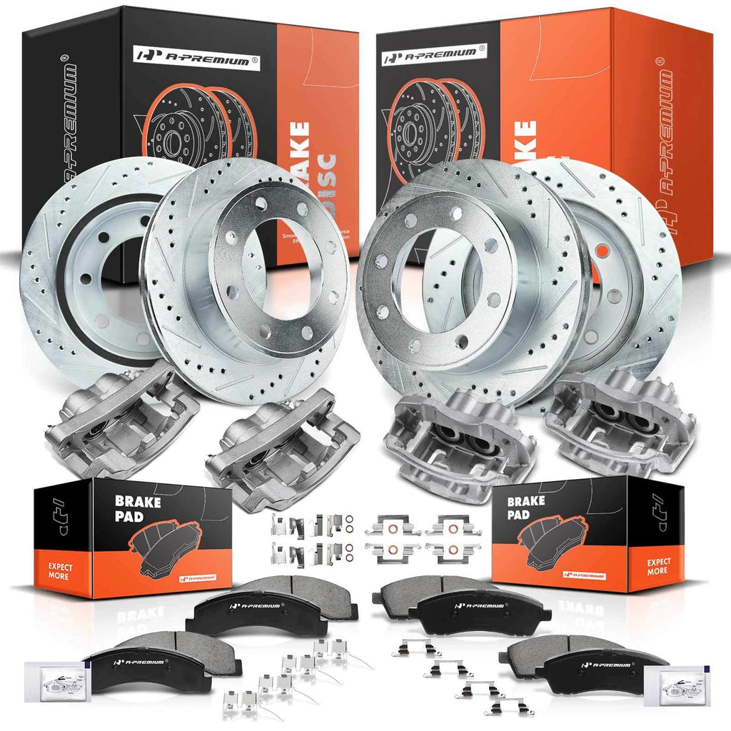 Drilled Brake Rotors with Pads and Calipers for Ford F-250 Super Duty