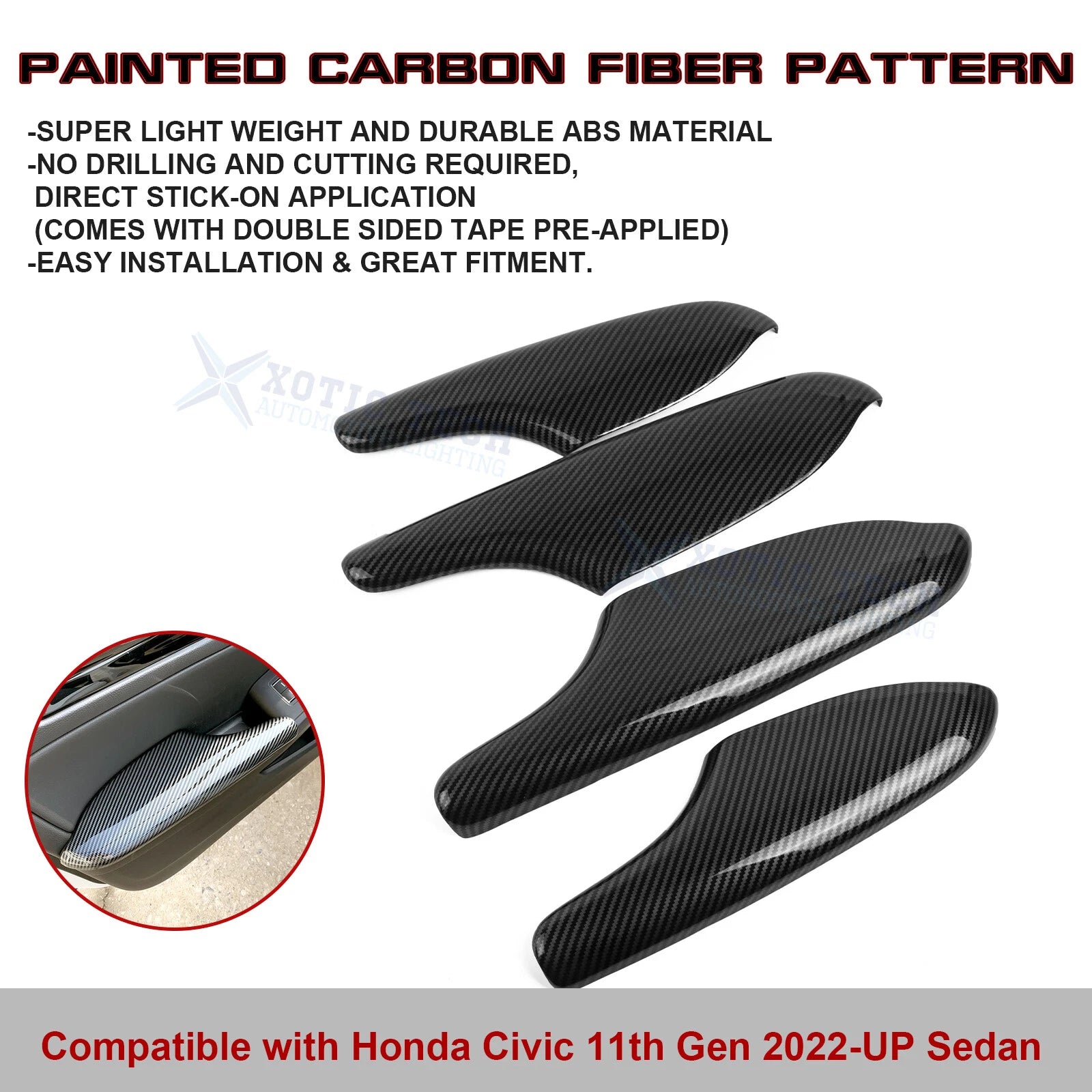 Carbon Fiber Texture Interior Door Armrest Panel Trim for Honda Civic (2022-2025)