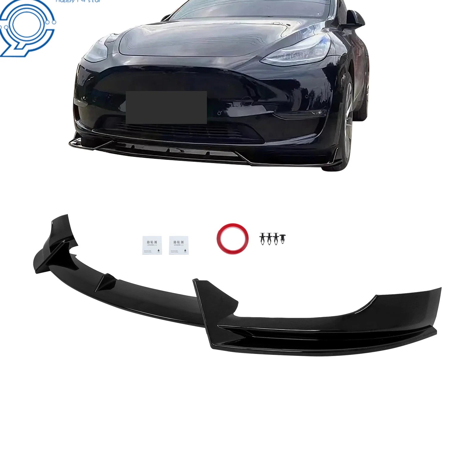 Front Bumper Lip Splitter for Tesla Model Y (2020–2024) Glossy Black V-Style