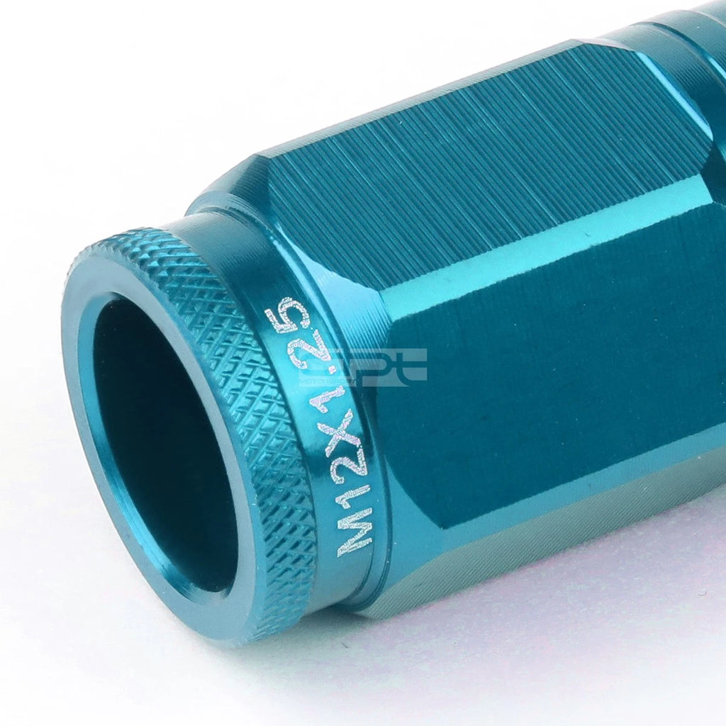 Open-End Aluminum Sky Blue Lug Nuts + Adapter M12x1.25 for