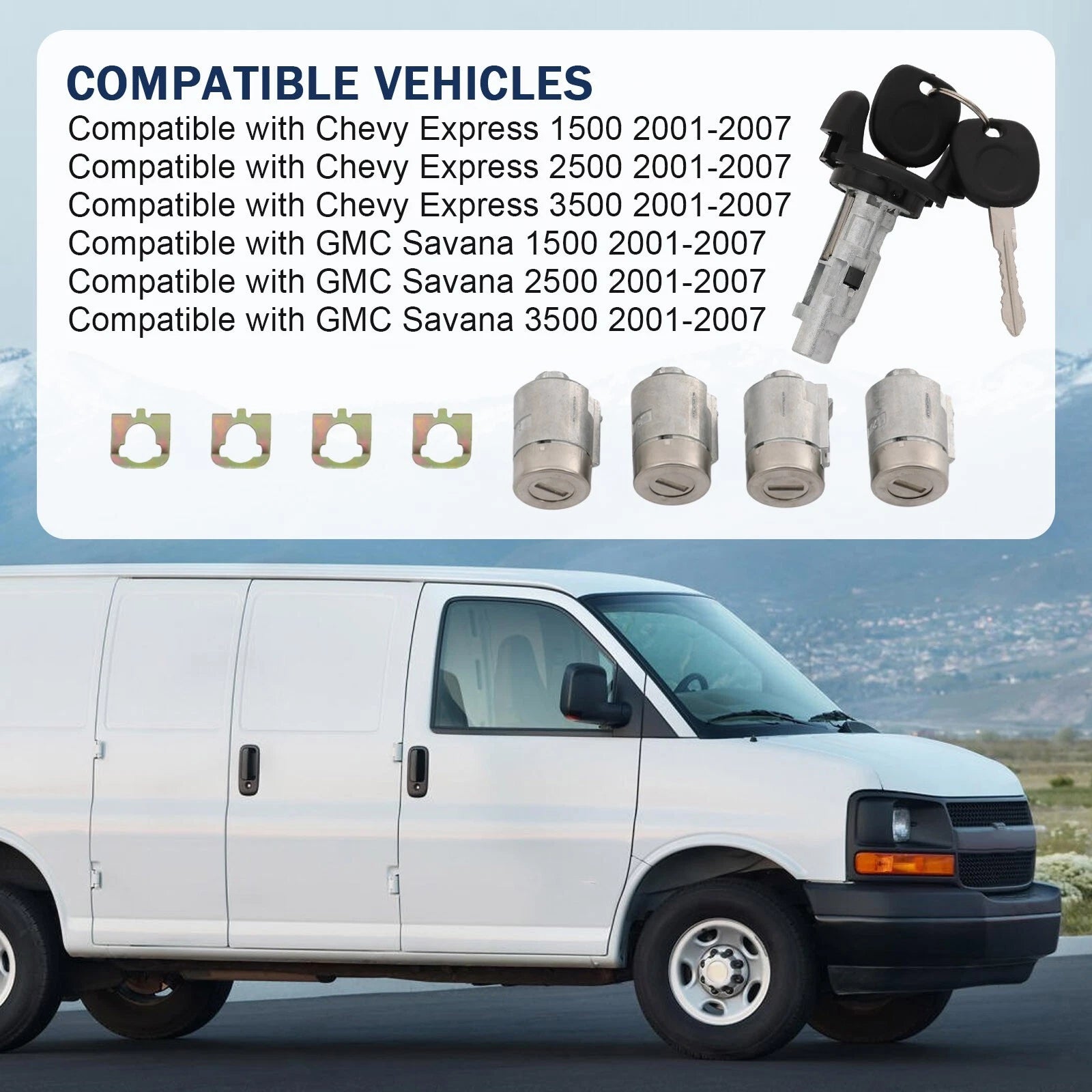 Set of 2 Ignition and Door Lock Cylinders for Express Savana Van (2001–2007)