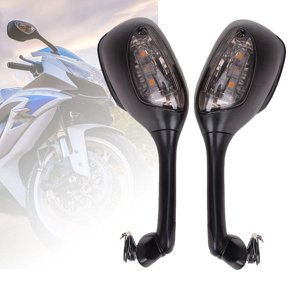 Black Racing LED Rear View Mirrors for Suzuki GSXR 600 750 1000 (2006–2022)