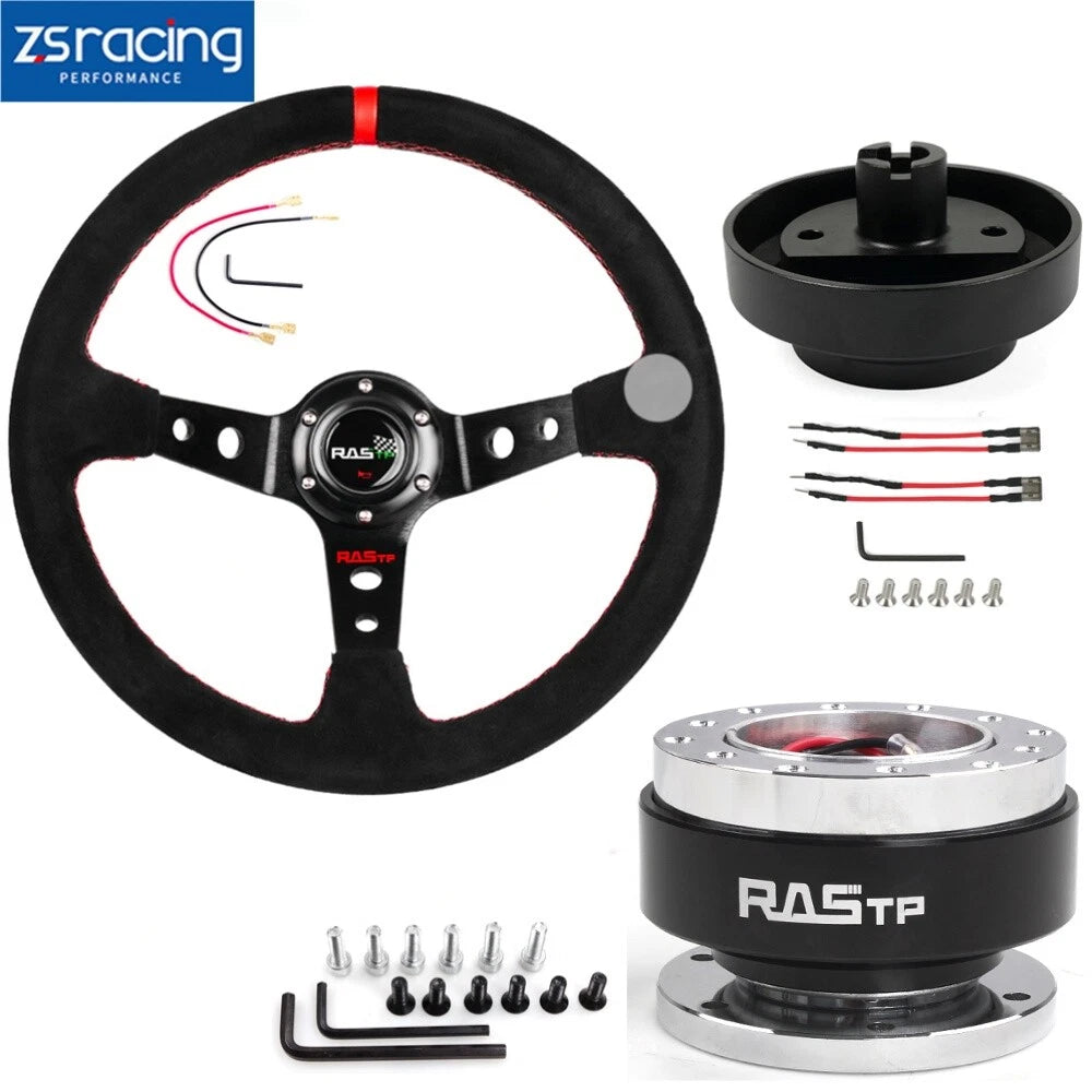 14" Steering Wheel Set with Black Quick Release & 131H Hub Adapter for Honda Civic CR-V