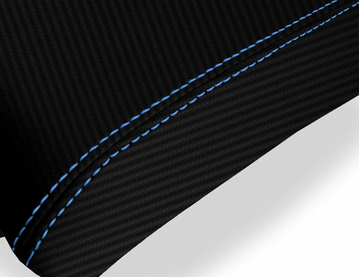 Console Lid Armrest Cover for Subaru Baja (2003–2006) Carbon Fiber Blue Stitch