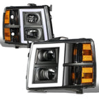 Black/Amber Headlight Headlamp with LED Bar for Silverado 1500 2500HD 3500 (2007–2014)