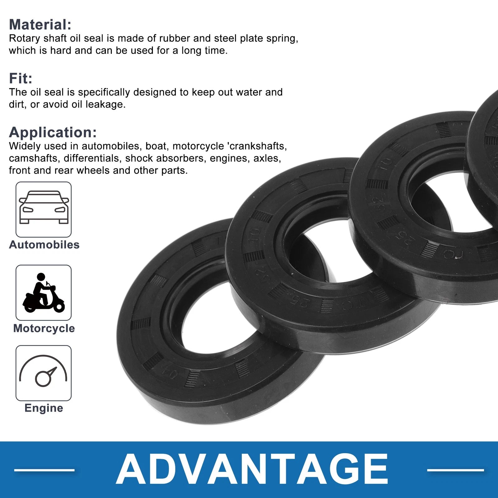 Set of 5 Oil Seal Ring 25x52x10mm for Rotary Shaft (Nitrile Rubber)