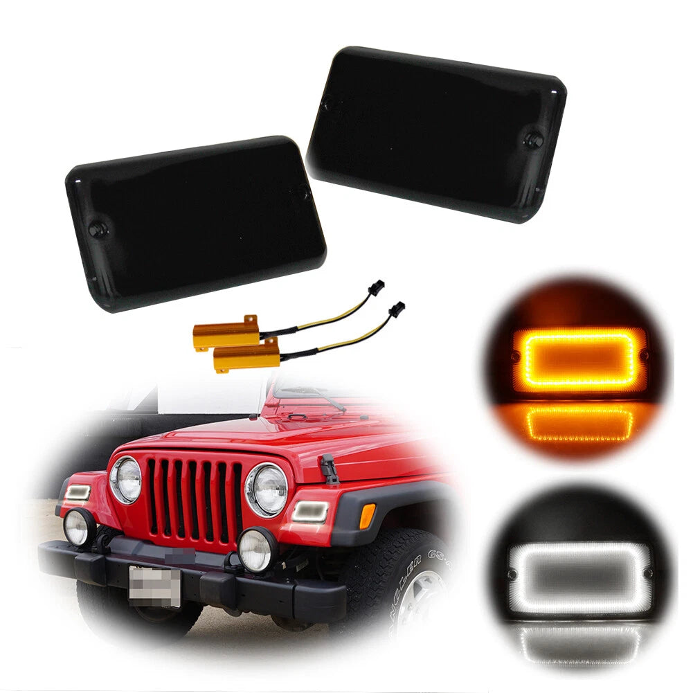 Switchback LED White DRL Amber Front Signal Light for Jeep Wrangler TJ (1997–2006)