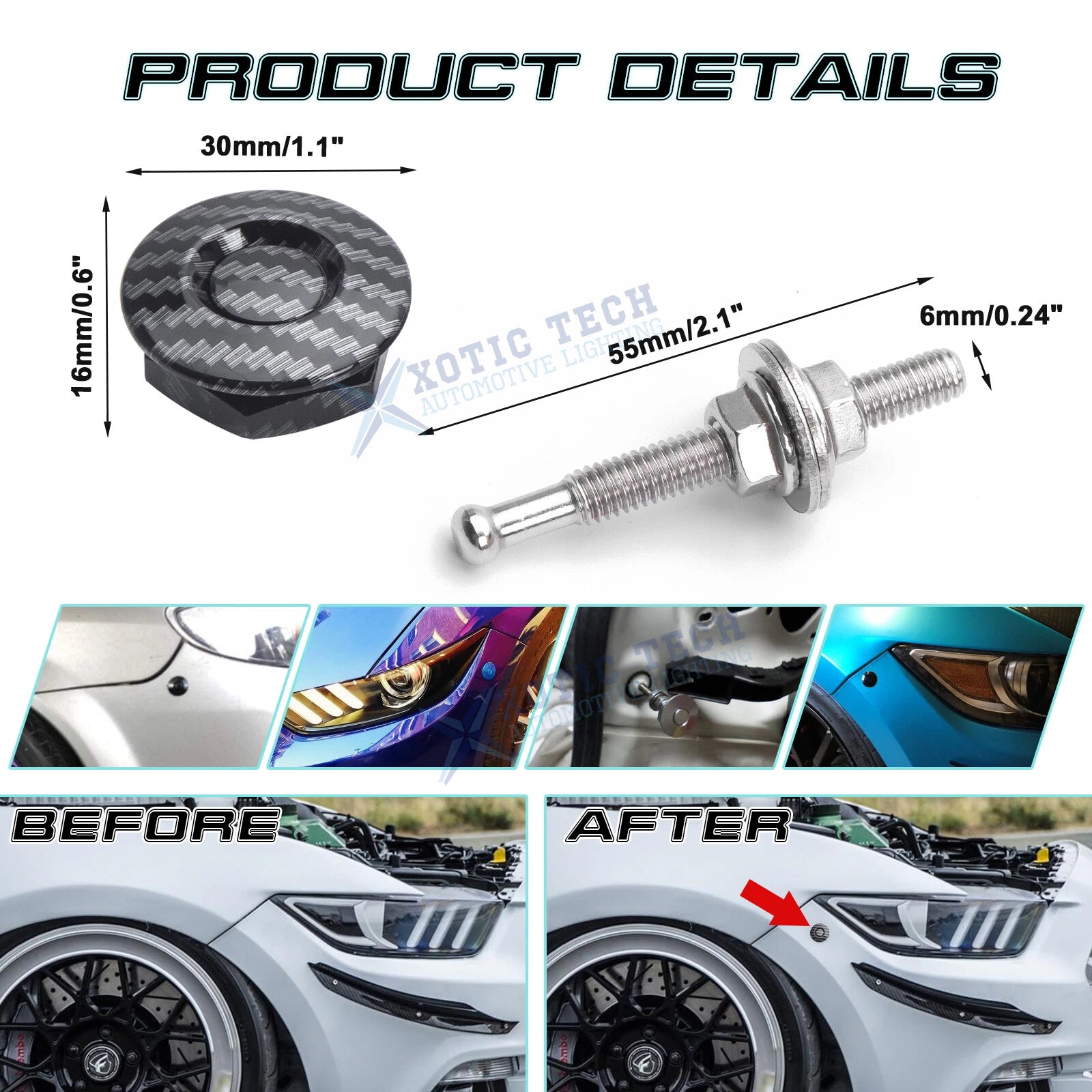 2X Carbon Fiber Texture Quick Release Hood Lock Latch Kit for Ram (2009-2018)