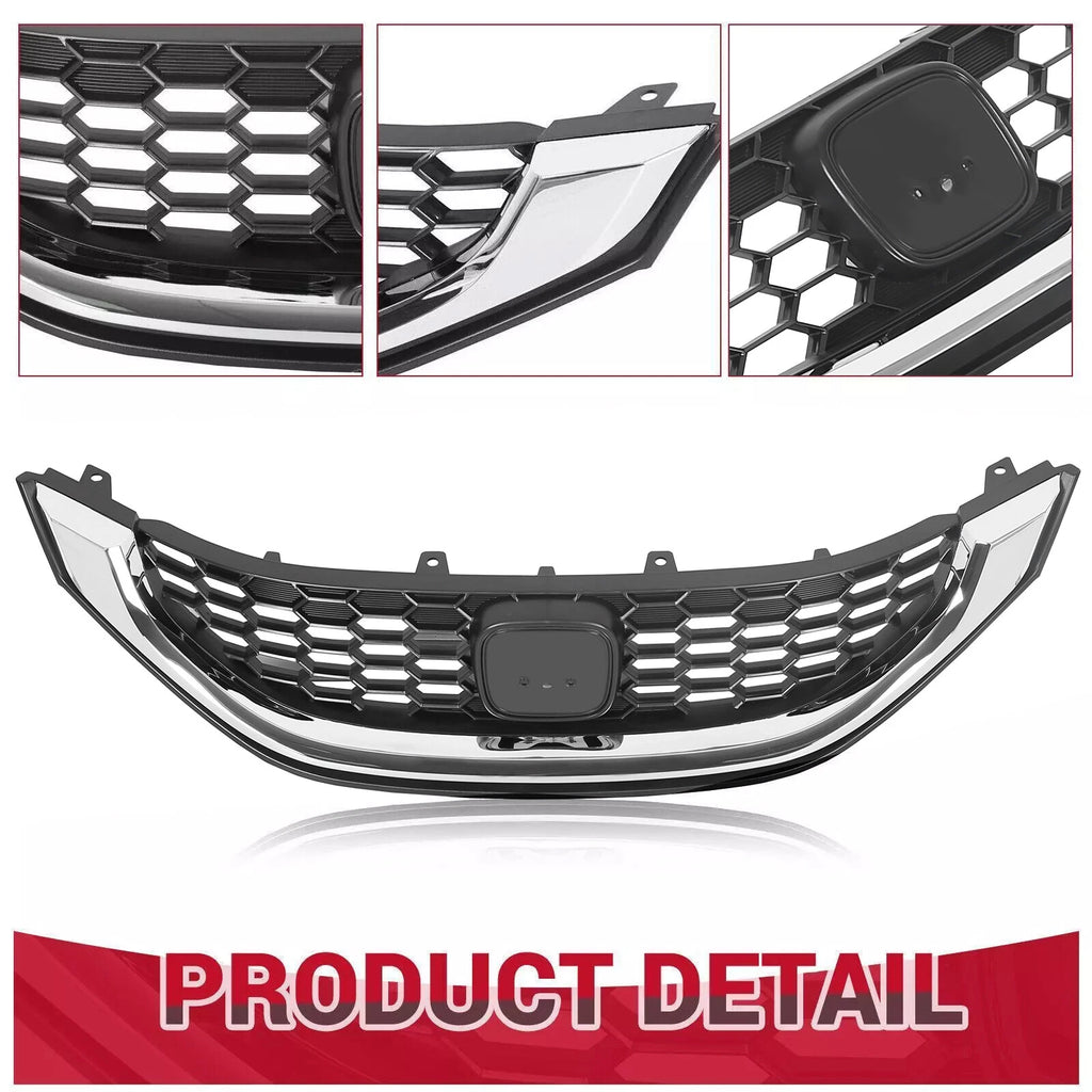 Front Bumper Upper Grille for Honda Civic Sedan (2013-2015) with Chrome Trim