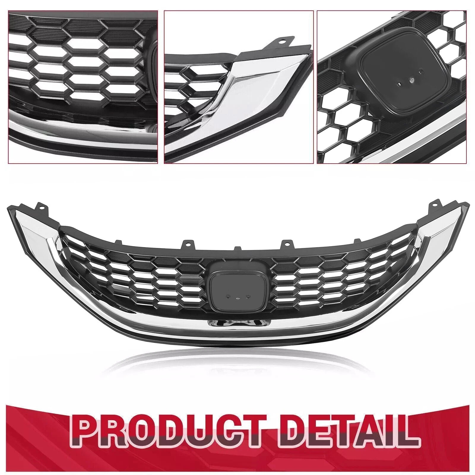 Front Bumper Upper Grille for Honda Civic Sedan (2013-2015) with Chrome Trim