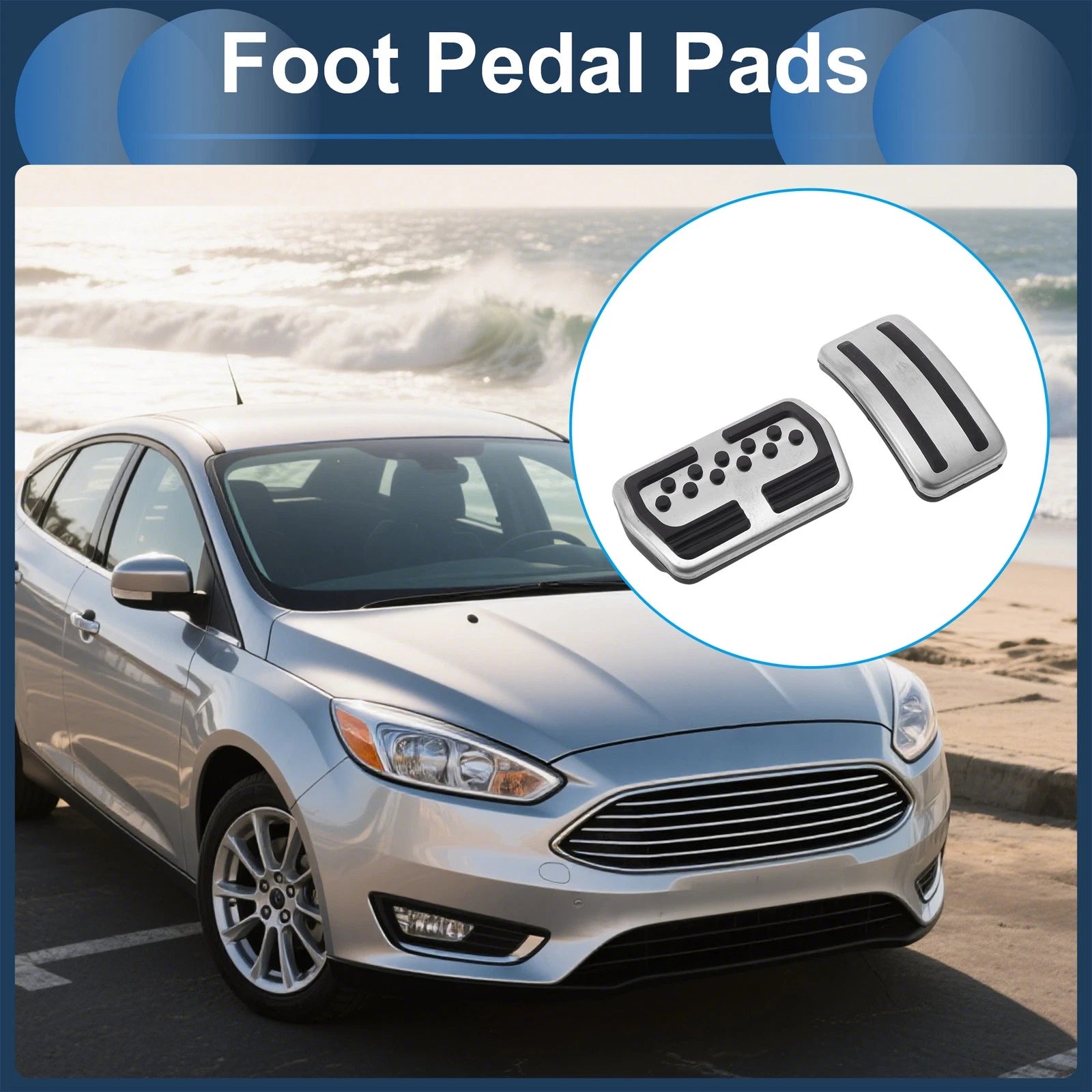 2X Automatic Foot Accelerator Pedal Covers for Ford Focus 3 (2012–2016) Silver Tone
