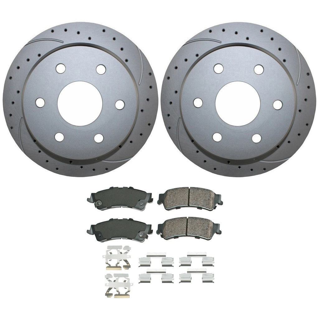 Rear Brake Kit with Drilled 325mm Rotors & Akebono ProACT Pads for Chevy GMC