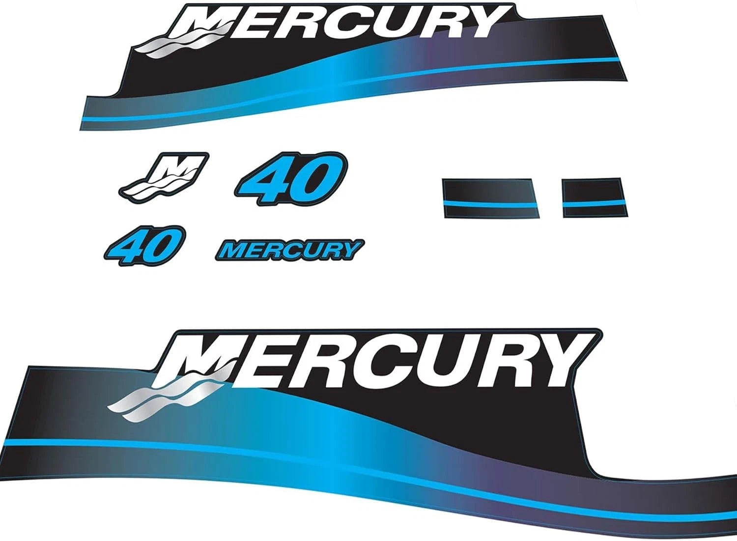 Set of 2 Marine Outboard Decals for Mercury 2-Stroke 40 HP (Blue)