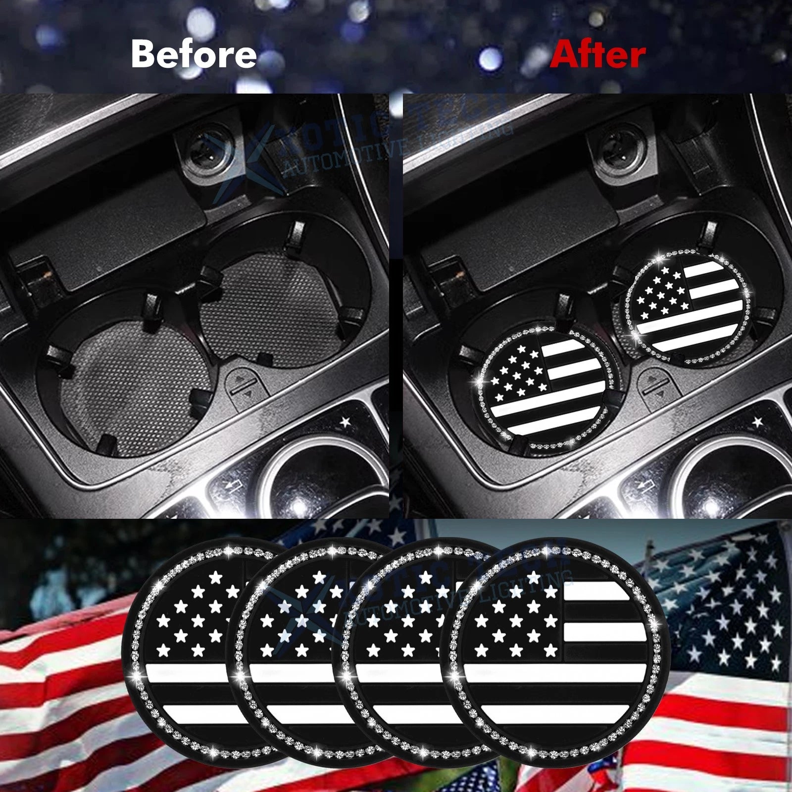2.75" Flexible PVC Rhinestone Cup Coasters for Patriotic Decor (2-Pack)