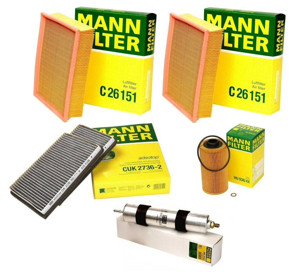 2X Mann Oil Air Carbon Cabin Fuel Filter Service Kit for BMW E39 M5 (2000–2003)