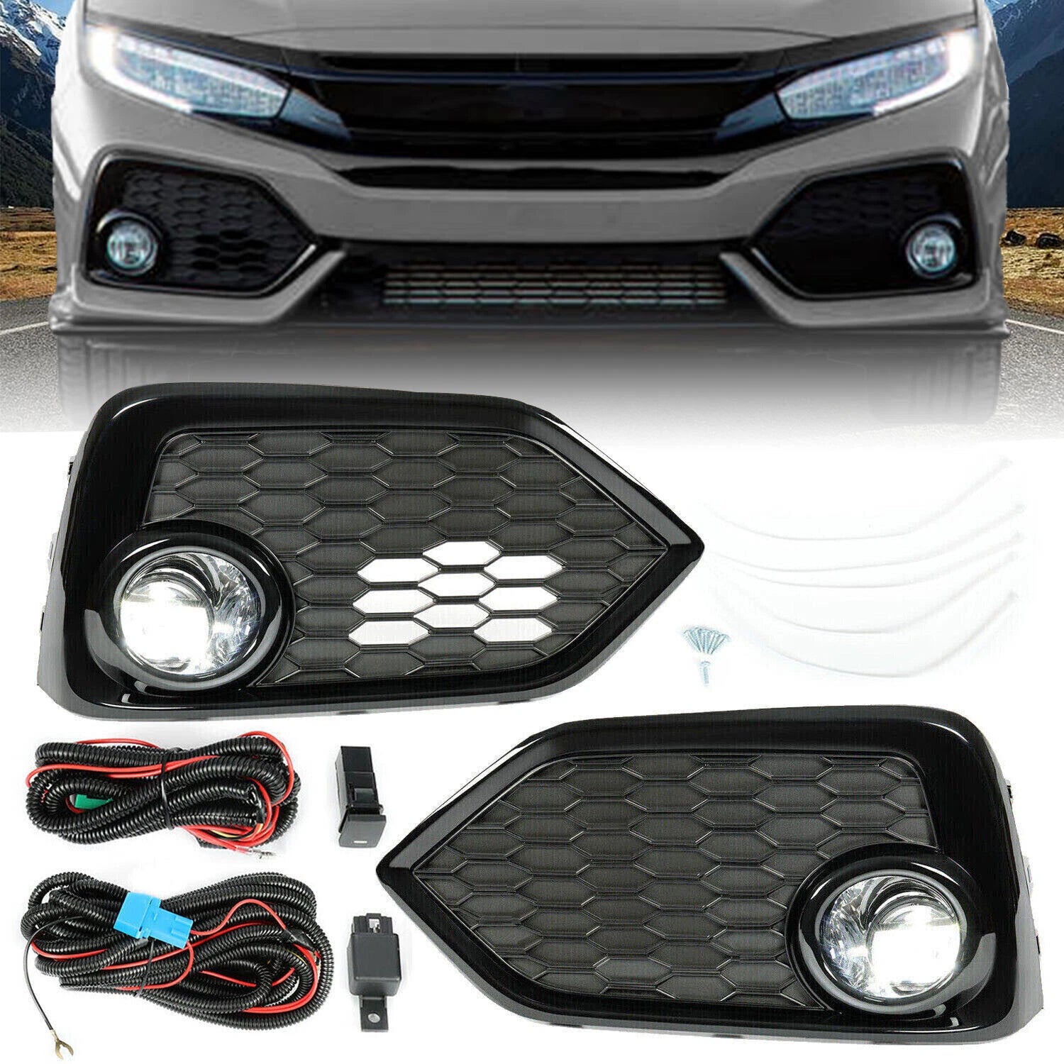 LED Fog Lights for Honda Civic Hatchback (2017–2019) - Wiring Switch Set