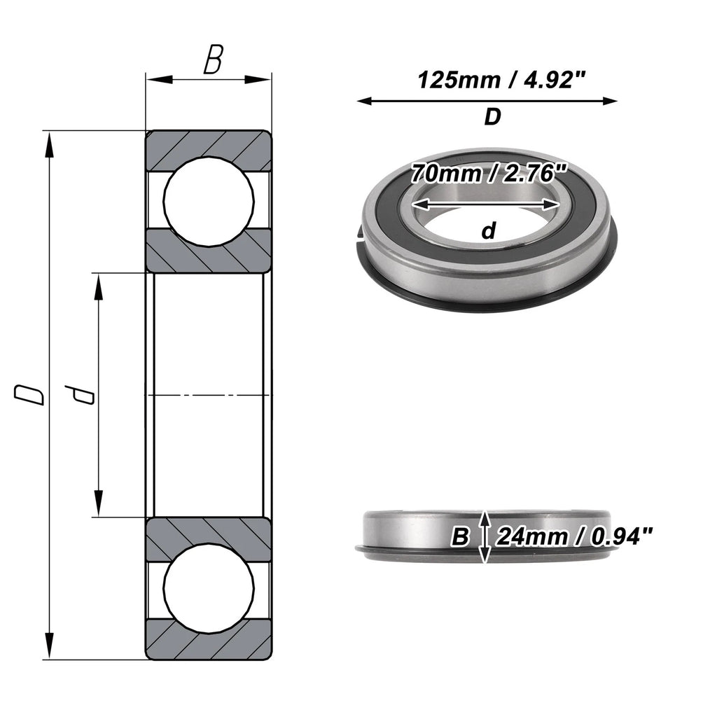 Deep Groove Ball Bearing 6214NR2RS for Scooter Skateboard (70x125x24mm)