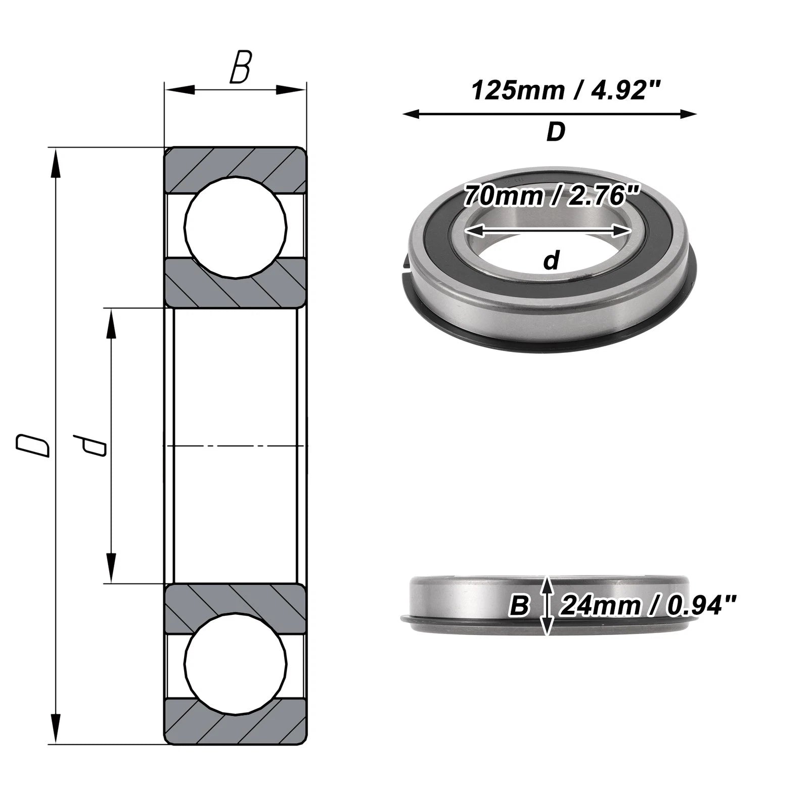 Deep Groove Ball Bearing 6214NR2RS for Scooter Skateboard (70x125x24mm)