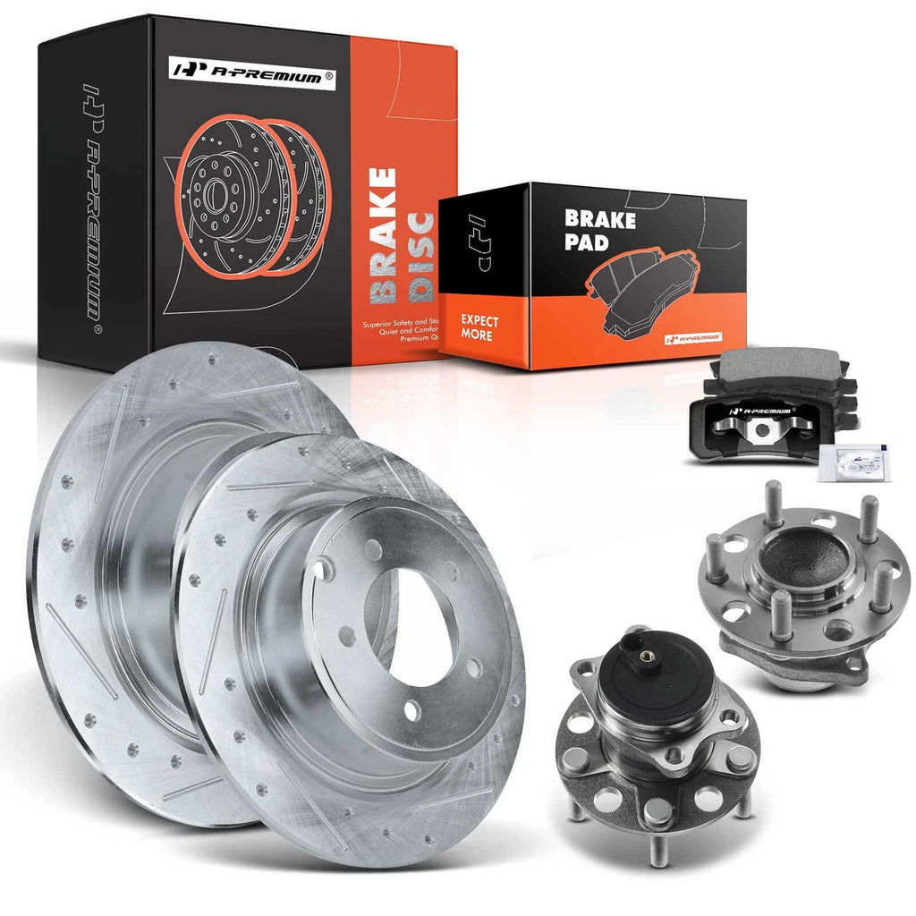 Rear Drilled Rotors & Pads + Wheel Hub Bearing for Dodge Chrysler Jeep (200)