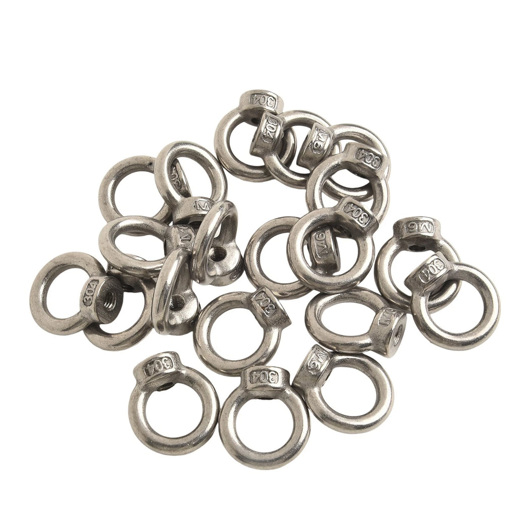 Set of 20 M6 Stainless Steel Eye Nuts for Installation