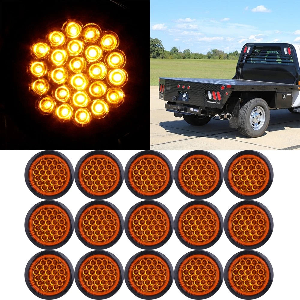 15X Amber 4" Round LED Signal Side Marker Lights for Truck Trailer