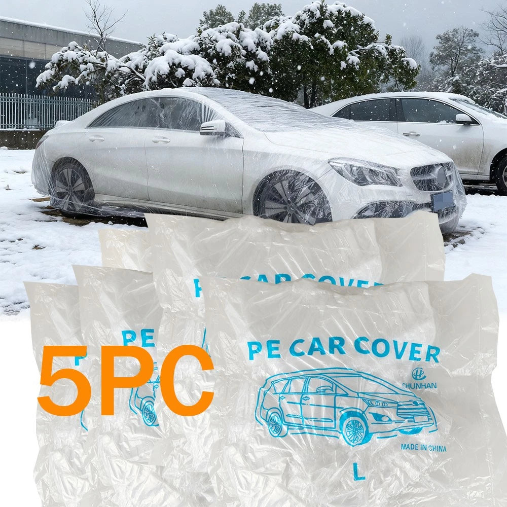 5 Pack Clear Plastic Disposable Car Cover for Universal Use (Rain Dust Garage)