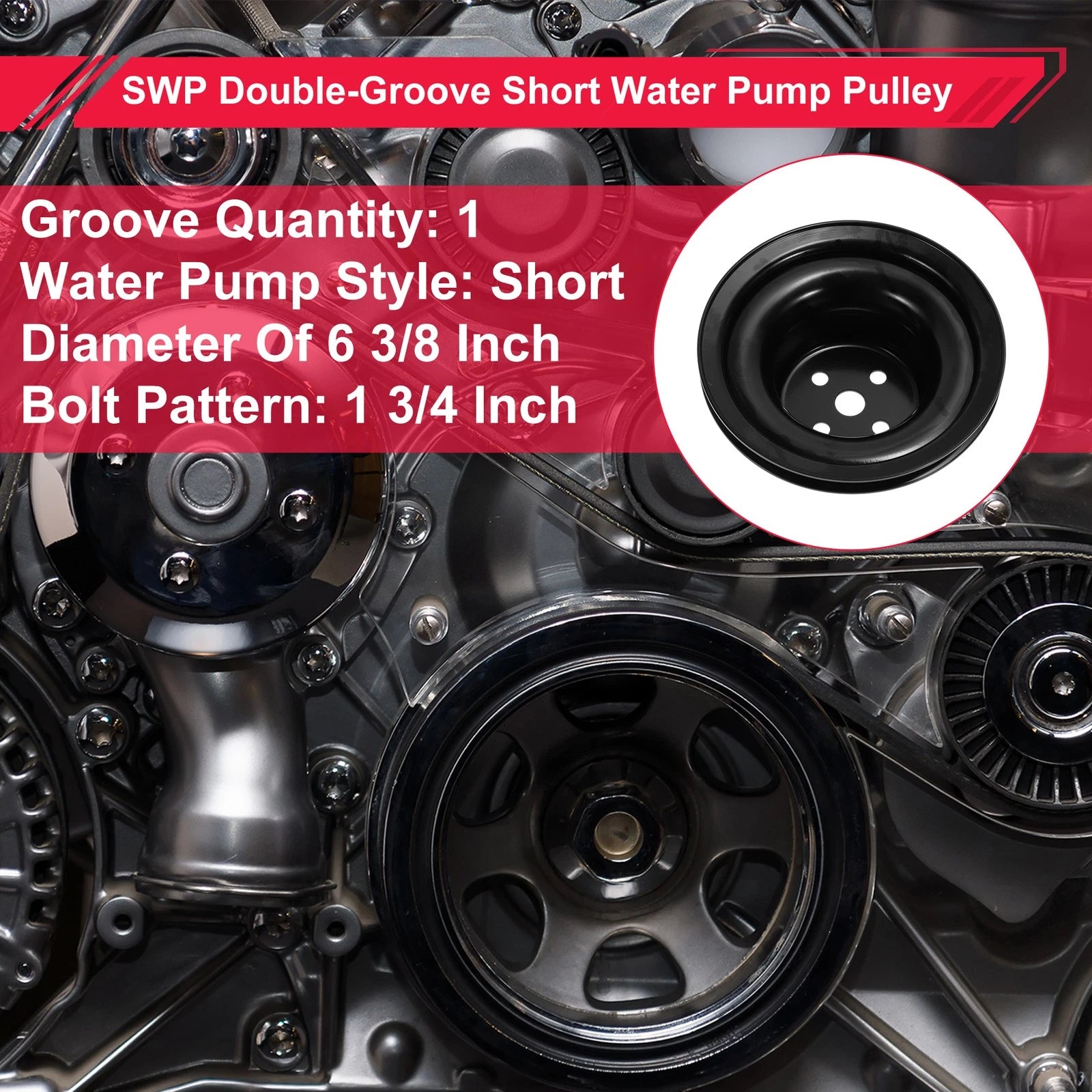 SWP Double-Groove Short Water Pump Pulley for Chevy Big Block 396 427 454 (1965–1986)
