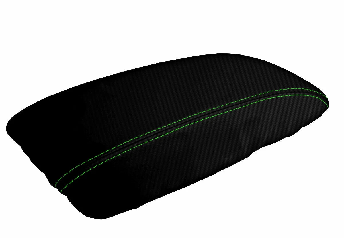 Console Lid Armrest Cover for Honda Accord (1998–2002) Carbon Fiber Green Stitch