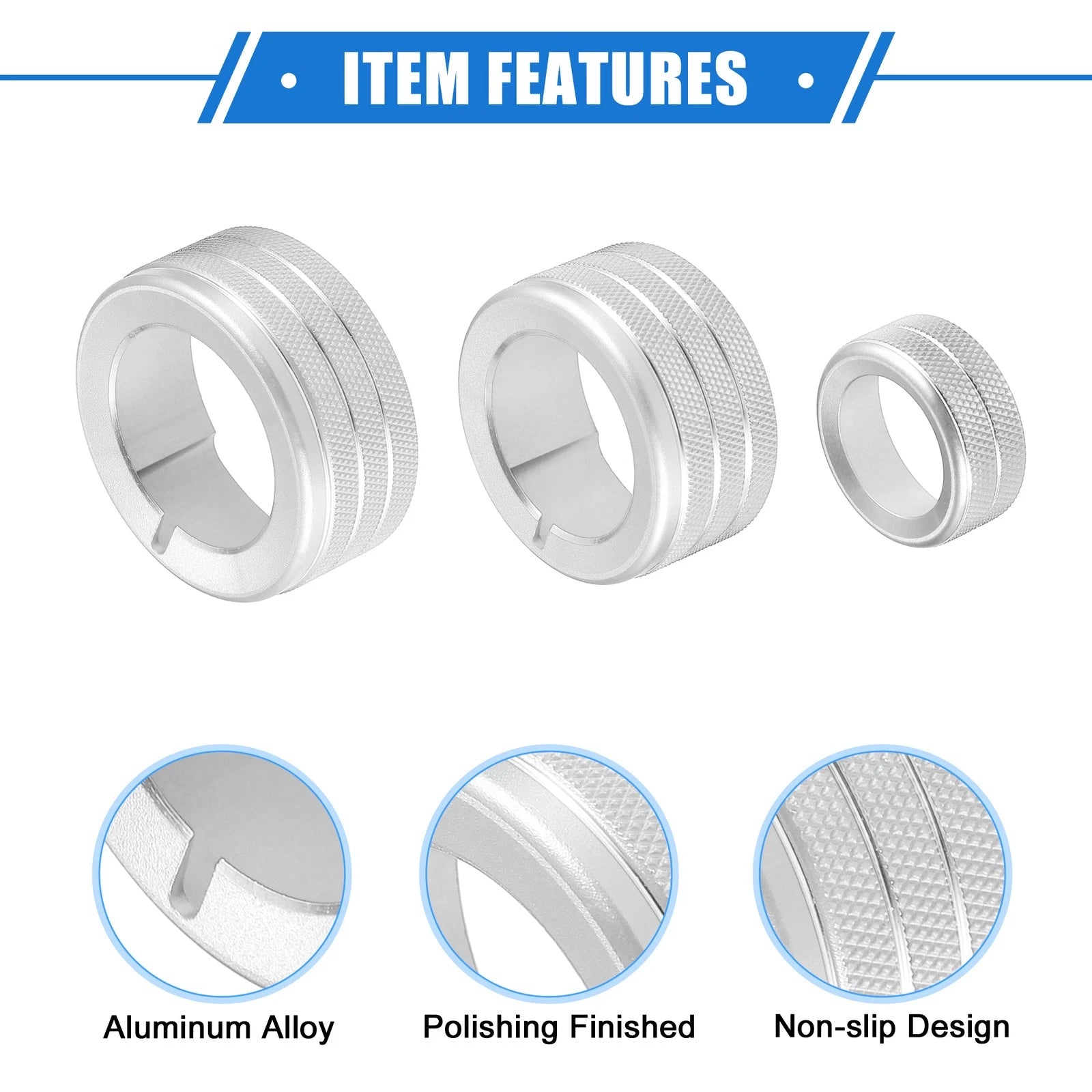 Set of 5 AC Climate Control Knob Rings for Toyota 4Runner (2010–2022) Silver Tone