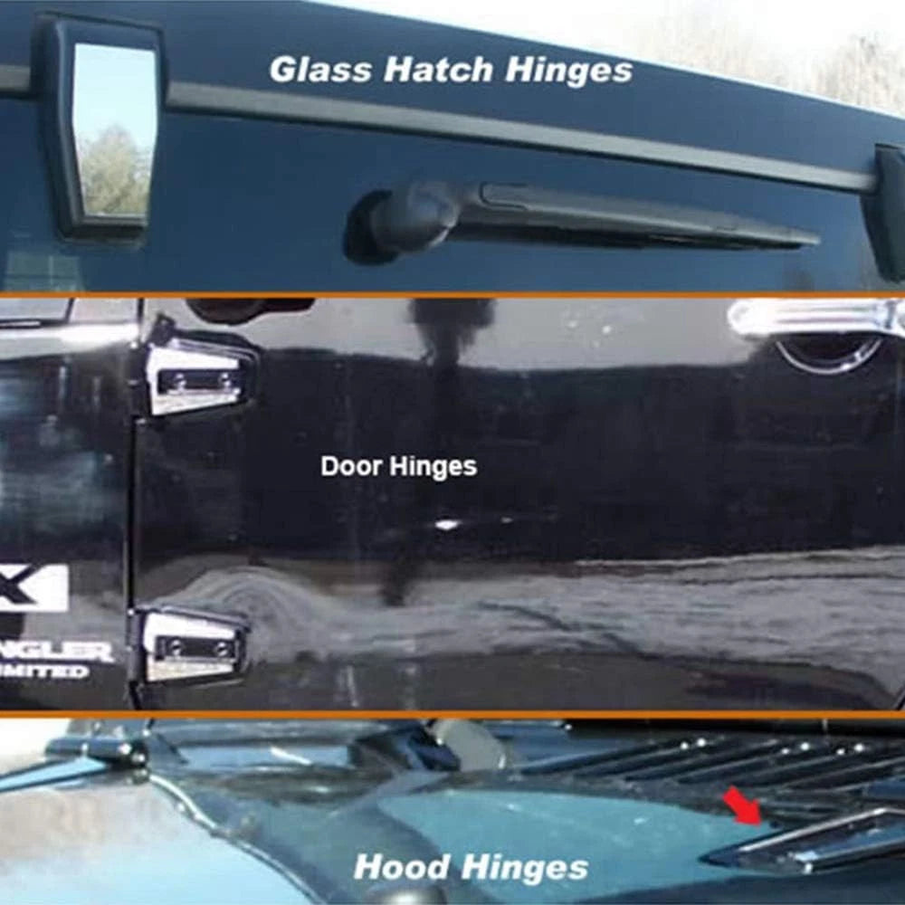 Luxury FX Stainless Steel Hinge Cap Trim Kit for Jeep Wrangler 2dr (2007–2018)