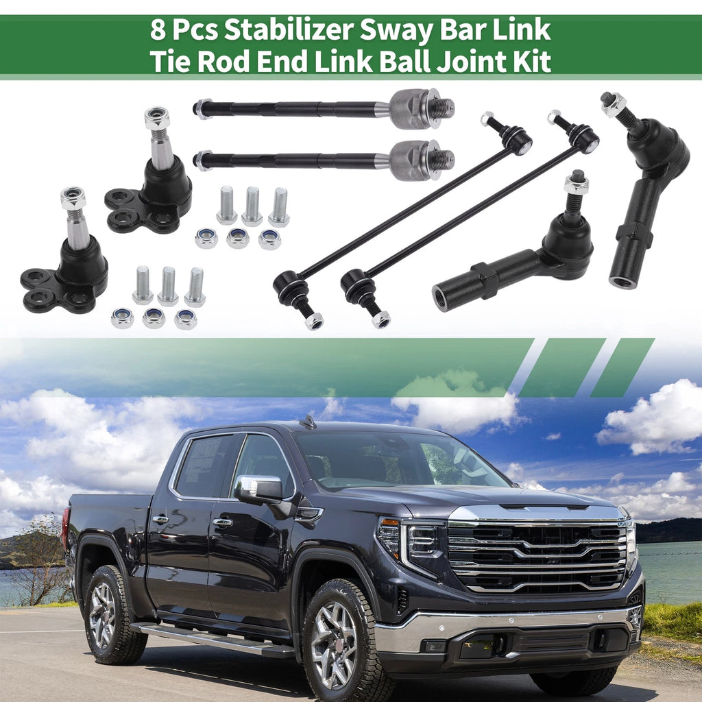 8 Pcs Suspension Kit for GMC  - Inner Outer Tie Rod Ends, Sway Bar Link, Ball Joint