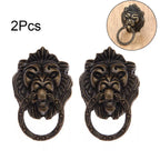 2Pcs Antique Lion Head Cabinet Drawer Pull Handle Knob
