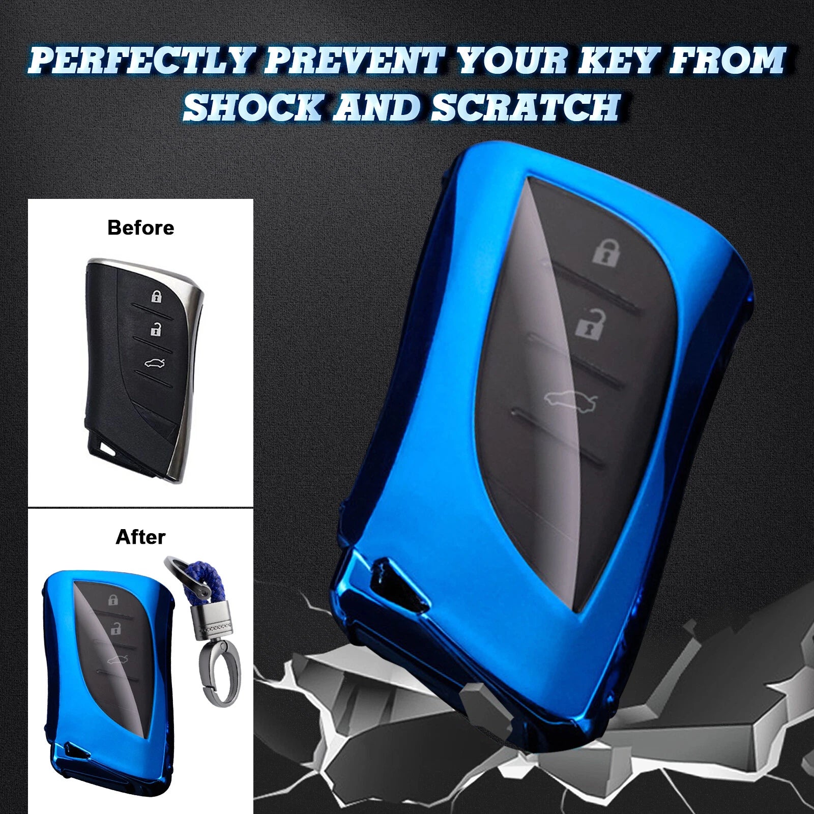 TPU Full Protect Remote Key Case for Lexus ES300h 350 LC500 (2019-2024)