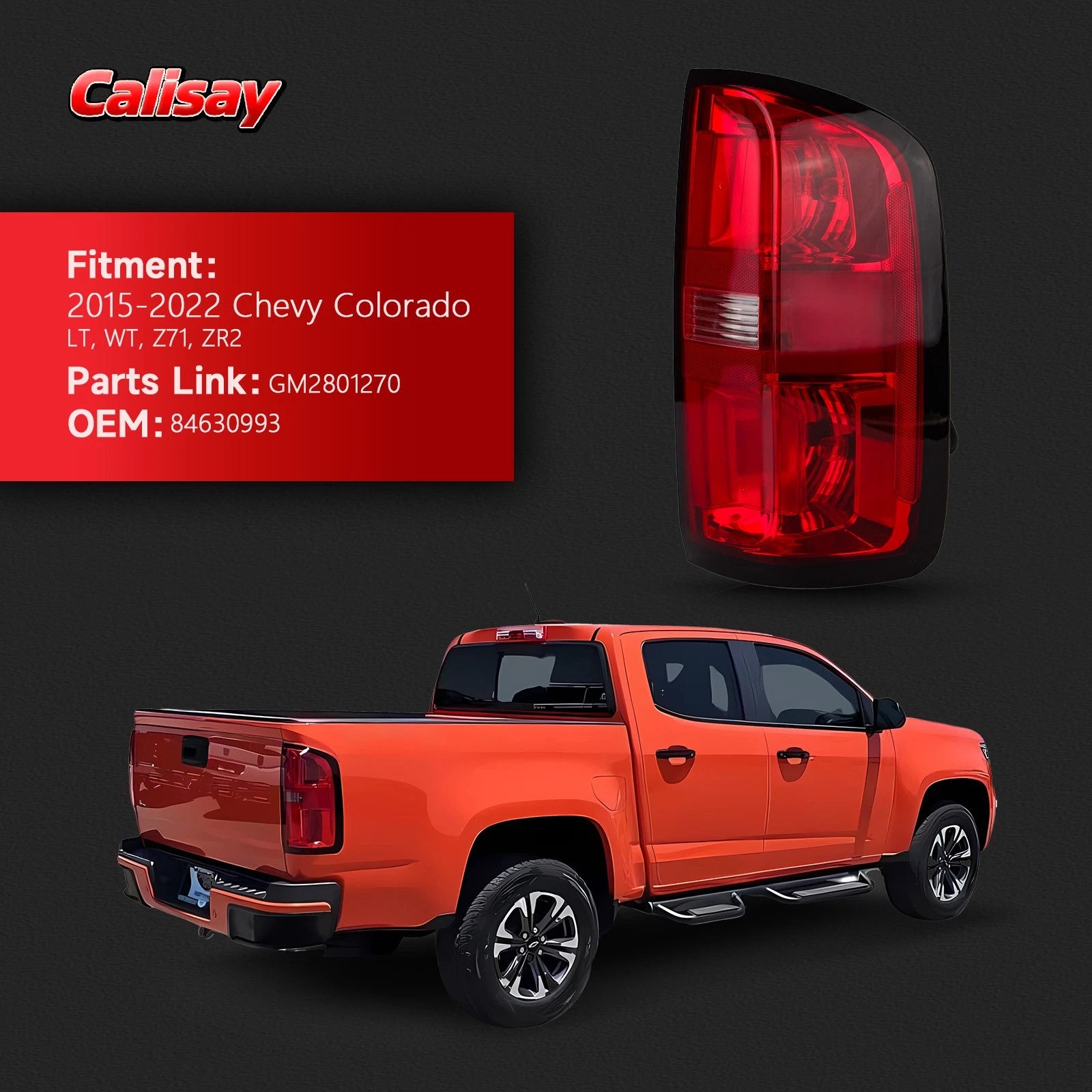 Halogen Taillight for Chevy Colorado (2015–2022) RH W/Bulbs & Wire