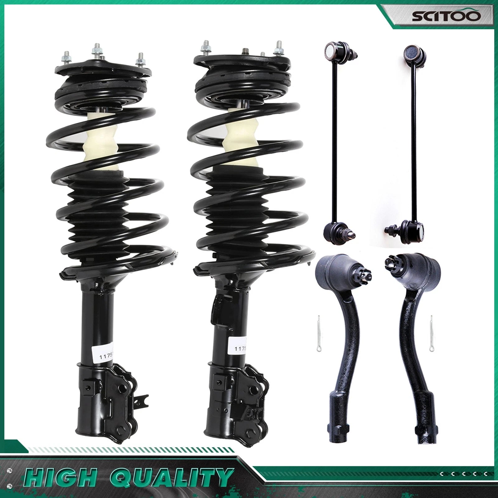 Set of 2 Front Struts & Sway Bar Outer Tie Rods for Hyundai Accent (2006–2011)
