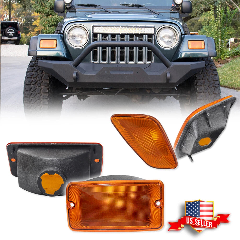 Set of 4 Front Bumper Signal & Fender Side Marker Lights for Jeep Wrangler (1997–2006)