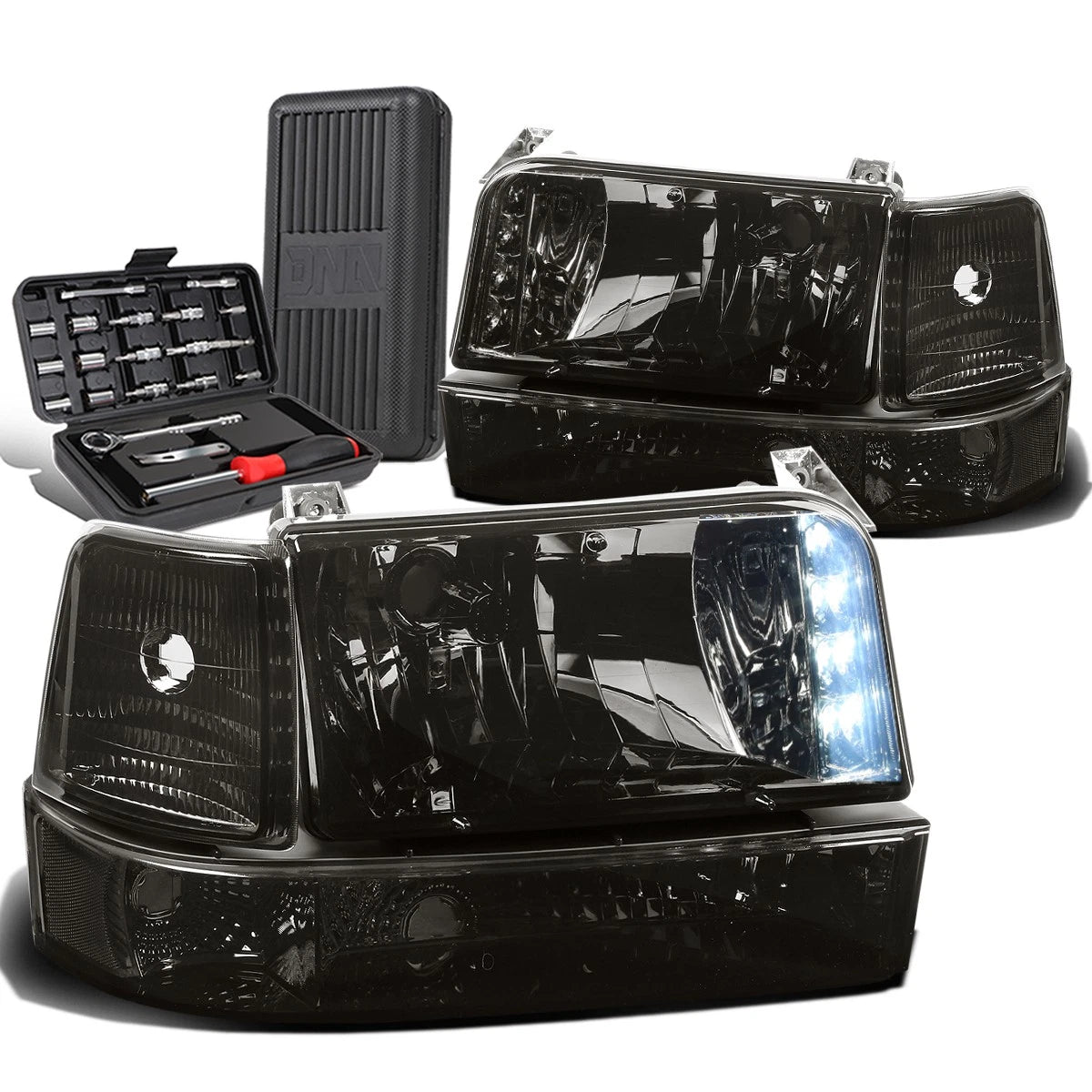 LED DRL Smoked Clear Bumper Headlight Lamps for Ford F-Series (1992–1996)
