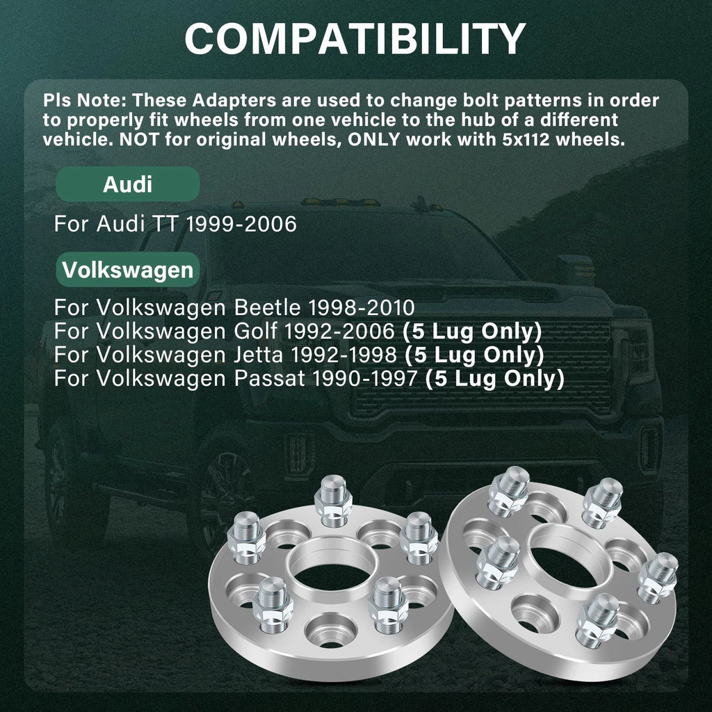 4X 20mm Wheel Adapters 5x100 to 5x112 14x1.5 for VW Jetta Golf Beetle Audi TT (2000–2023)