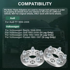 4X 20mm Wheel Adapters 5x100 to 5x112 14x1.5 for VW Jetta Golf Beetle Audi TT (2000–2023)