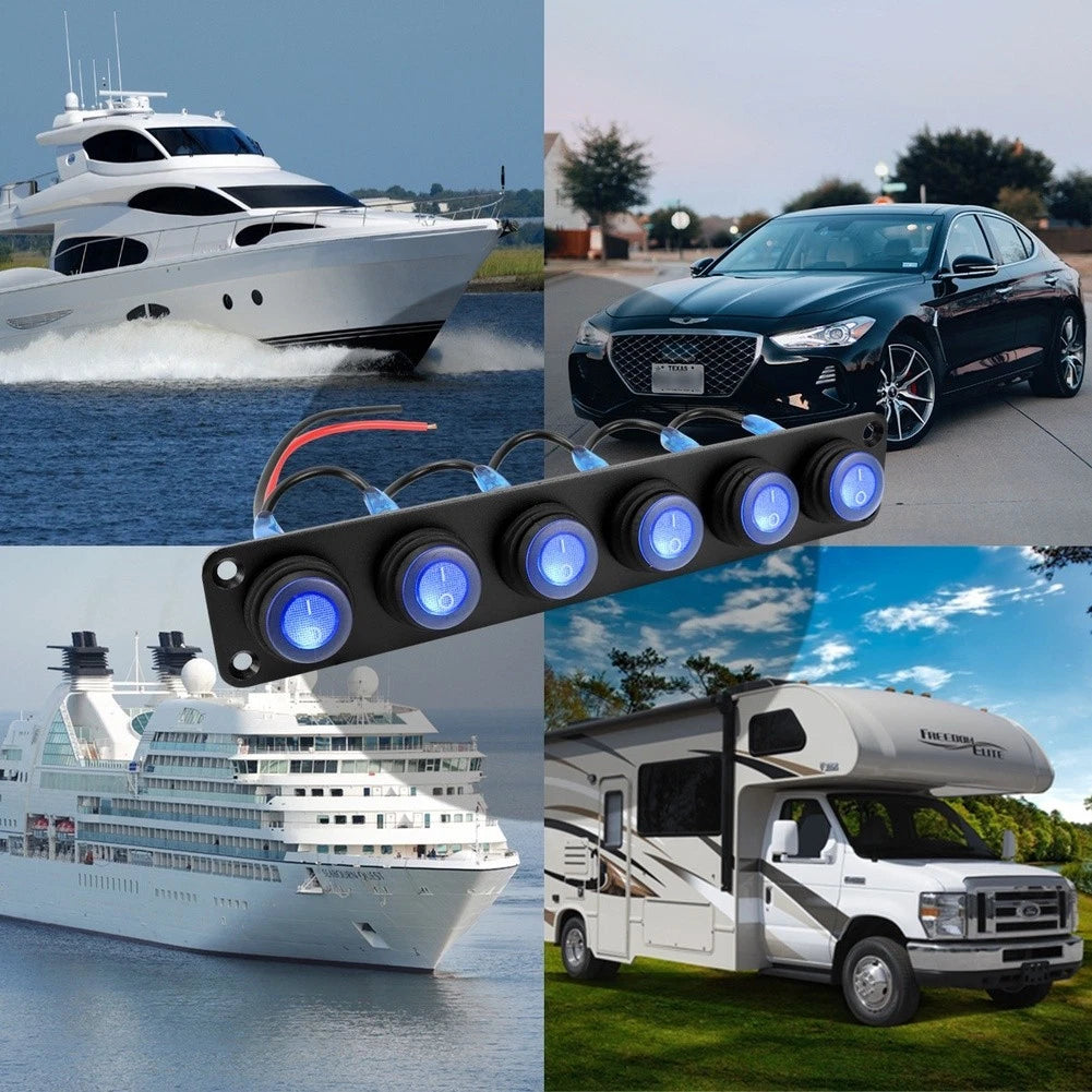 Waterproof LED Switch Panel 12V 6 Gang for Marine Vehicle and RV (IP67)