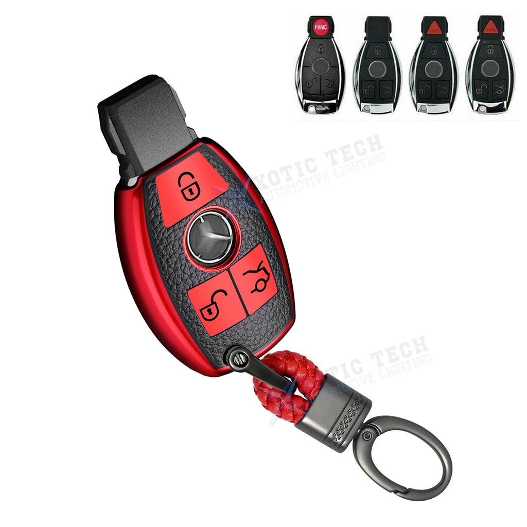Key Fob Shell Cover Case for Mercedes-Benz (TPU Leather Red) (—)