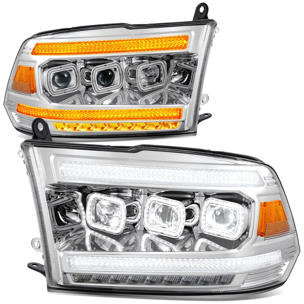 Pair of Chrome Housing Amber Corner LED Headlights for Ram 1500 2500 3500 (2013–2024)