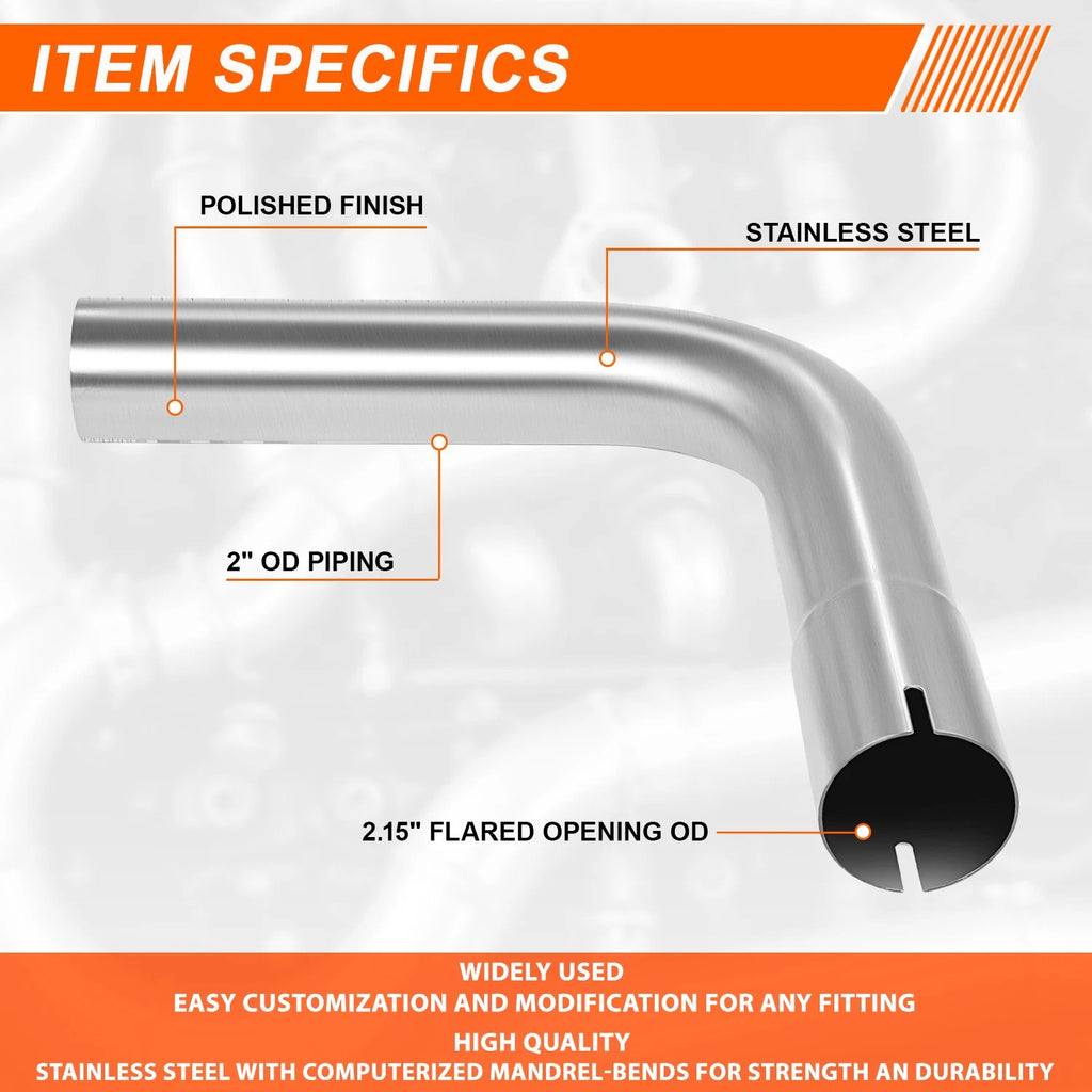 2" OD Stainless Steel Polished 90 Degree Exhaust Bend Pipe for Universal Fit