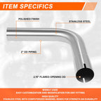 2" OD Stainless Steel Polished 90 Degree Exhaust Bend Pipe for Universal Fit