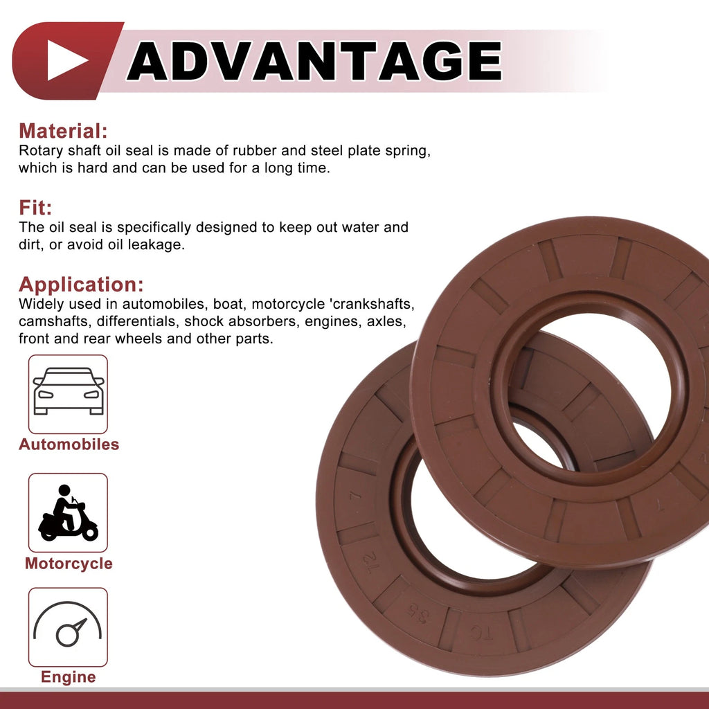 Set of 2 Oil Seal Rotary Shaft Seal FKM Rubber 35x72x7mm