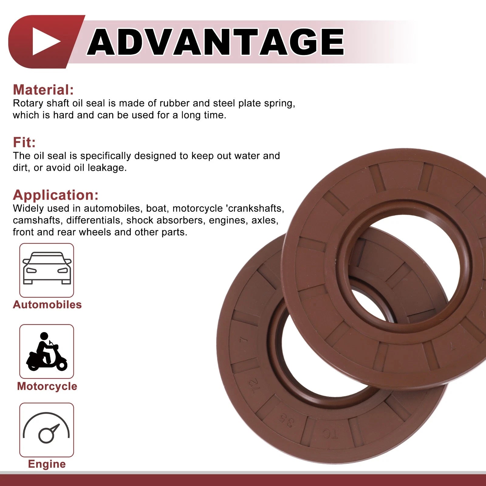 Set of 2 Oil Seal Rotary Shaft Seal FKM Rubber 35x72x7mm
