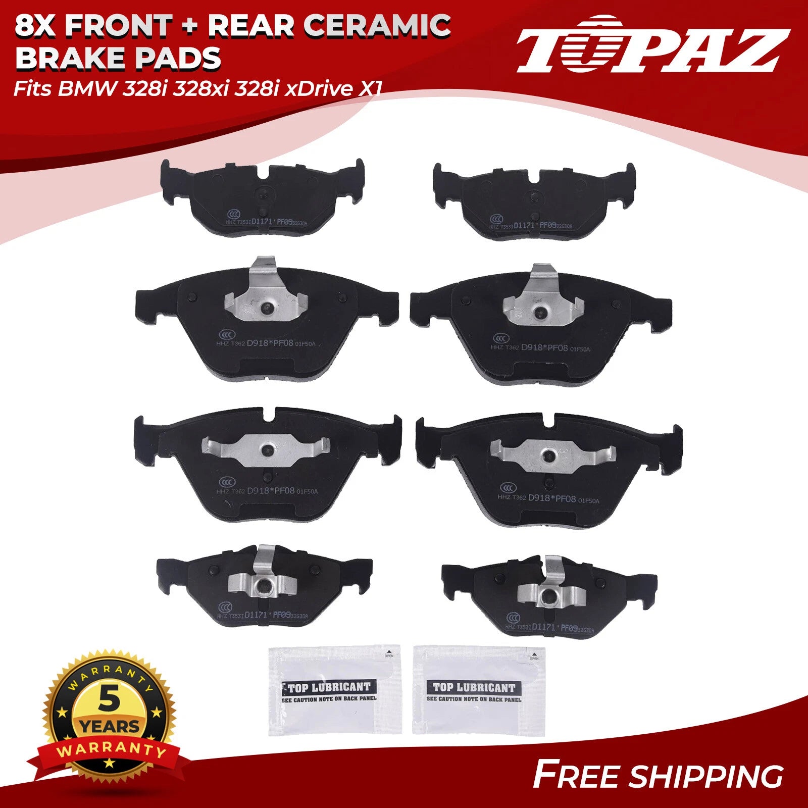 8X Ceramic Brake Pads for BMW 328i 328xi 328i xDrive X1 (2007–2015)